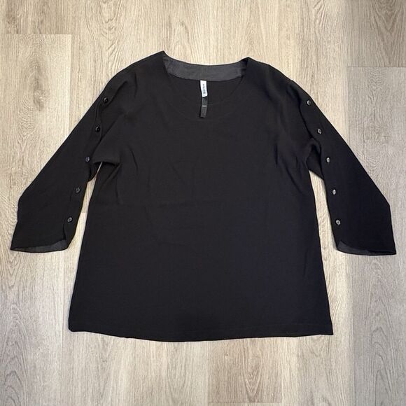 Blanque Blouse Women Black 100% Linen Oversized Boxy Lagenlook Artsy Made in USA - Picture 1 of 6
